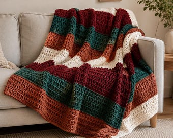 Crochet Blanket Pattern, Vintage Striped Baby Blanket, Cozy Block Stitch Afghan Pattern, Rustic Nursery Throw, Digital Download PDF