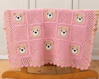 Crochet Pattern + Video Tutorial | PDF Teddy Bear Baby Blanket | Animal Granny Square