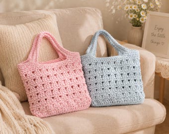 Crochet Market Bag Pattern, Mesh Tote Bag Tutorial, Summer Beach Bag Crochet Pattern, Boho Shoulder Bag, PDF Digital Download