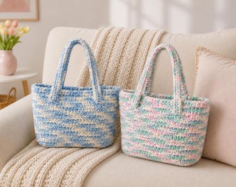 Crochet Tote Bag Pattern, Everyday Shoulder Bag Tutorial, Pastel Shopping Purse Crochet Pattern, Modern Chunky Tote, PDF Digital Download