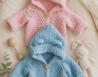 Snuggle Bear Kids Hoodie Pattern | PDF + Video Tutorial | Newborn–10 Years | Cozy Crochet Jacket