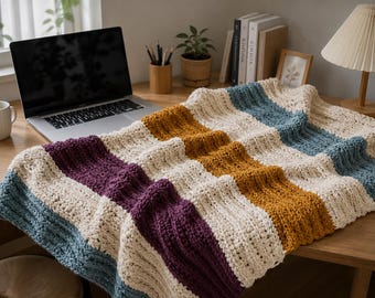 CROCHET PATTERN & Photo tutorial / Modern Crochet Blanket / The Chunky Waves Throw / Easy Crochet Afghan/ PDF Download