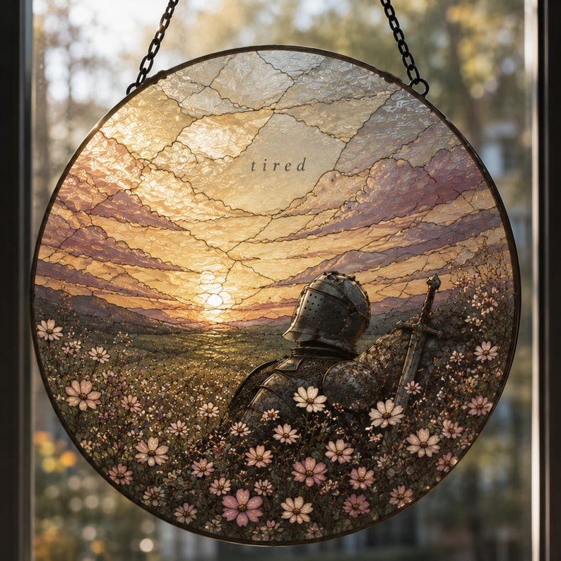 Gothic Tired Knight Stained Glass Suncatcher, Medieval Fantasy ...