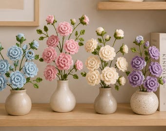 Crochet Rose Bouquet Pattern | Flower Bunch PDF | Realistic Long Stem Roses | DIY Wedding Gift Decor | Instant Download
