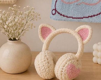 Crochet Earmuffs Pattern, Cat Ears Winter Headband, Bear Ear Warmers Tutorial, Crochet Baby Ear Warmer Pattern, PDF Digital Download