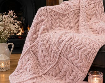 Cable Squares Blanket and Cushion Cover Crochet Pattern PDF, Aran Afghan Pillow Set Design, Easy Crochet Tutorial, Instant Digital Download