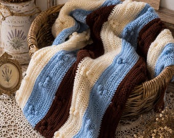 The Wintree Nights Throw Blanket Crochet Pattern PDF, Striped Bobble Afghan Design, Easy Crochet Tutorial, Nursery Decor, Digital Download