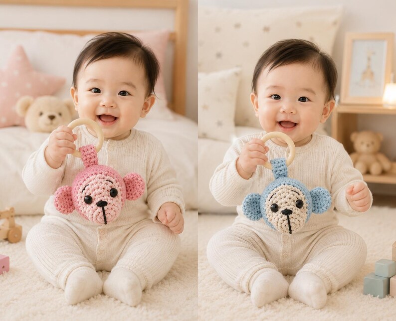 Virkat apa-babyskallramönster, Amigurumi-bitringhandledning, virkat babyleksaksmönster, Safari-barnrumspresent, PDF digital nedladdning bild 5