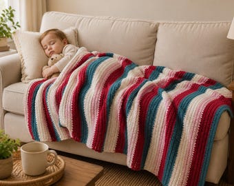 CROCHET PATTERN & Photo tutorial / Chunky Modern Crochet Blanket / The Midnight Blush Throw / Easy Crochet Afghan/ PDF Download