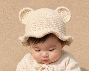 Bear Bucket Hat Crochet Pattern PDF, Toddler Animal Ears Sun Hat Design, Baby Summer Accessories DIY, Easy Kids Crochet Pattern Download