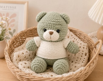 Amigurumi Teddy Bear Crochet Pattern, Bear in Sweater Tutorial, Cute Stuffed Animal Plushie, Crochet Bear Doll Pattern, PDF Digital Download