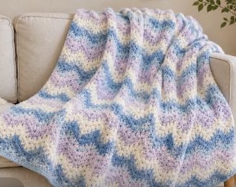 Crochet Blanket Pattern, Chevron Wave Baby Blanket, Pastel Ripple Afghan Pattern, Crochet Pattern for Beginners, Digital Download PDF