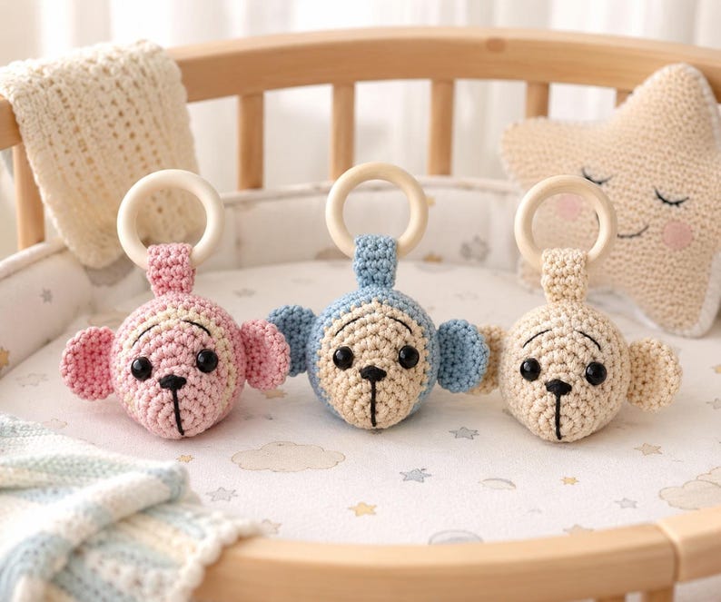 Virkat apa-babyskallramönster, Amigurumi-bitringhandledning, virkat babyleksaksmönster, Safari-barnrumspresent, PDF digital nedladdning bild 2