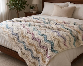 CROCHET PATTERN & Photo tutorial / Chunky Modern Crochet Blanket / The Painted Snowdrift Throw / Easy Crochet Afghan/ PDF Download