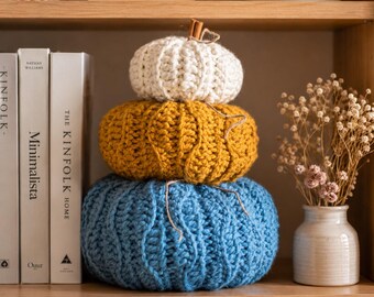 Virkat pumpamönster / Höstdekor i lantlig stil / Grova texturerade vågor / Stor, Mellan, Liten, Storlekar / PDF