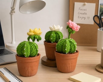 Crochet Cactus Pattern, Amigurumi Potted Cactus Tutorial, Cute Fake Plant Crochet Pattern, Office Desk Decor, PDF Digital Download