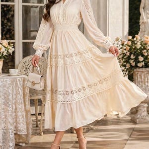 Long Sleeved Cream Boho Maxi Dress - Etsy Long Sleeved Cream Boho Maxi Dress - Etsy