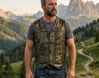 Men's Motorbike Vest Gun Pockets Distressed Brown Leather handmade Western Style Club Vest