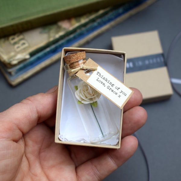 Tiny Paper Rose In A Bottle Personalised Keepsake