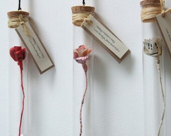 Handmade Paper Rose in Glass Vial: Personalized Keepsake Gift