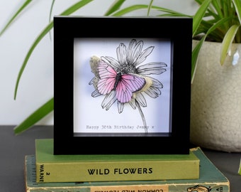 Flower And Butterfly Personalised Framed Artwork