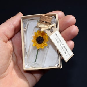 Tiny Sunflower In A Bottle With Personalised Message sunflower birthday card get well soon card mother's day gift sunshine card image 4