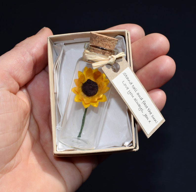 Tiny Sunflower In A Bottle With Personalised Message sunflower birthday card get well soon card mother's day gift sunshine card image 4