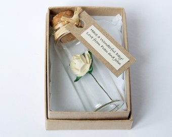Tiny Personalized Cream Tea Rose - gardener's gift - alternative wedding card - wedding favor - bridesmaid gift - get well soon card