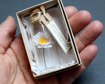 Tiny Daisy In A Bottle With Gift Tag - paper daisy birthday card - anniversary gift card - bridesmaid gift - daisy christening card gift