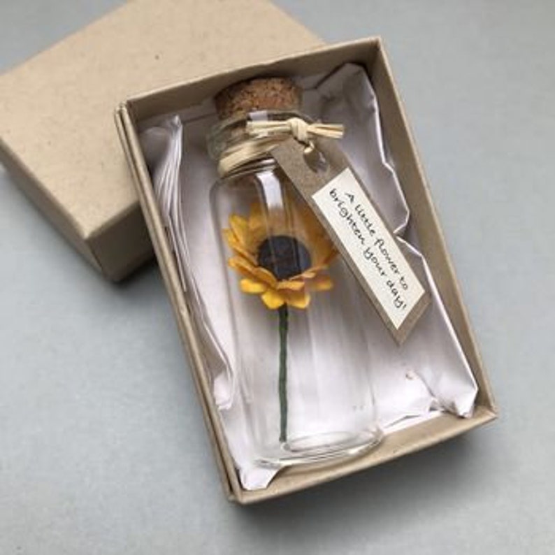 Tiny Sunflower In A Bottle With Personalised Message sunflower birthday card get well soon card mother's day gift sunshine card image 7