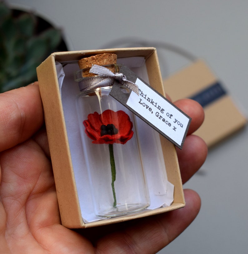 Tiny Paper Poppy In A Bottle Personalised Keepsake image 1