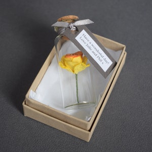 Tiny Paper Daffodil In A Bottle With Personalised Tag - alternative card - mother&#39;s day gift - easter gift - spring flower keepsake - paper