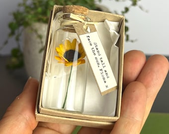 Personalised Sunflower in a Bottle – Paper Anniversary Gift, Thinking of You Keepsake, Letterbox Gift