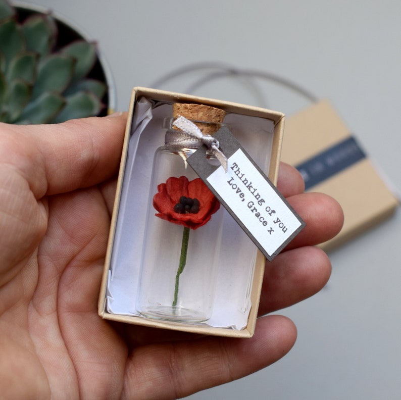Tiny Paper Poppy In A Bottle Personalised Keepsake image 4