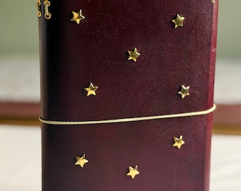Leather Journal Cover Field of Stars Rivets Design, Vegetable Tanned Leather, Notebook Cover, B5 A5 A6, A7 travellers trifold bifold custom