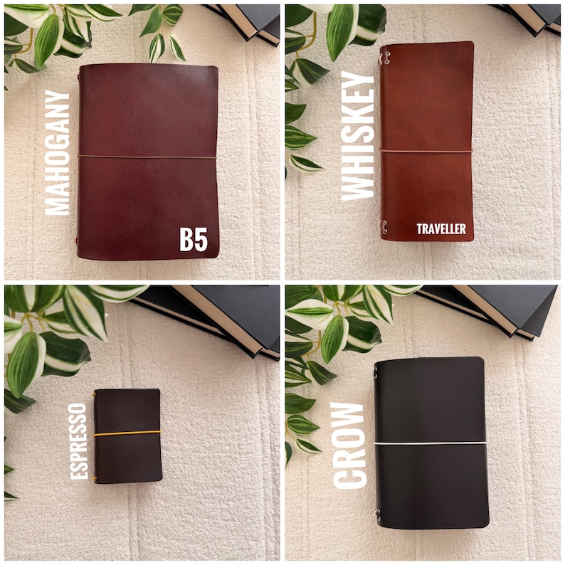 Läderomslag med journal, Field of Stars, nitar, designat med vegetabiliskt garvat läder, anteckningsboksomslag, B5 A5 A6, A7, trefaldigt, dubbelvikt, anpassat bild 10
