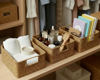 Woven Seagrass Basket – Rustic Rattan Storage for Kitchen Table, Bread & Fruit Basket, Eco Home Decor