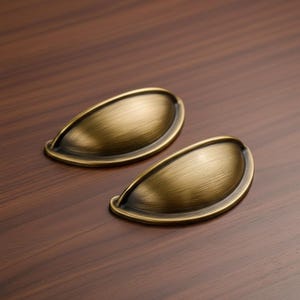 Antique Brushed Brass Cabinet Handles, Bronze Shell Drawer Pulls, Vintage Kitchen Cabinet Knobs, Wardrobe & Furniture Hardware