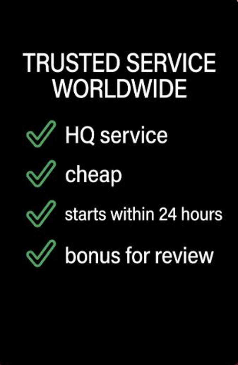 Pu&ograve; includere: Uno sfondo nero con testo bianco che recita "TRUSTED SERVICE WORLDWIDE". Sotto il testo ci sono quattro segni di spunta verdi con il seguente testo: servizio HQ, economico, inizia entro 24 ore e bonus per la revisione.