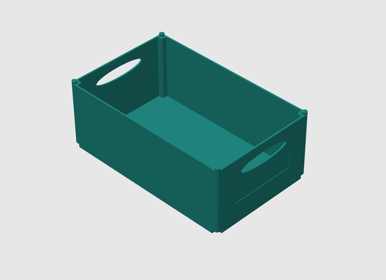 May include: A teal rectangular storage bin with oval-shaped handles on the sides. The bin is empty and has a simple, modern design. The interior and exterior are the same color.
