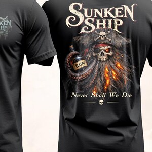 Octopus Beard Pirate Skull T-Shirt - Sea Monster Skeleton Tee - Sunken Ship Tavern