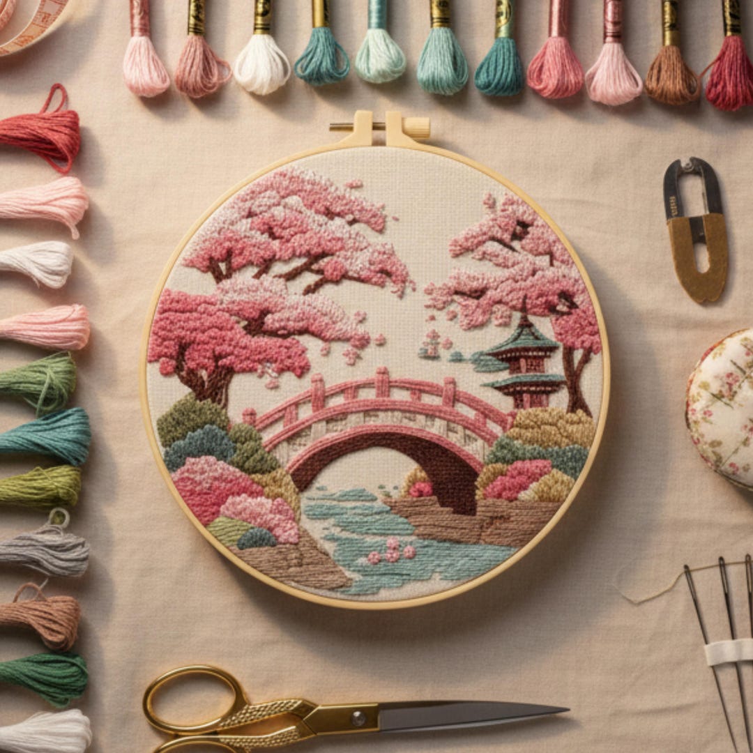 Cherry Blossom Embroidery Kit for Beginners, Japanese Bridge Embroidery ...
