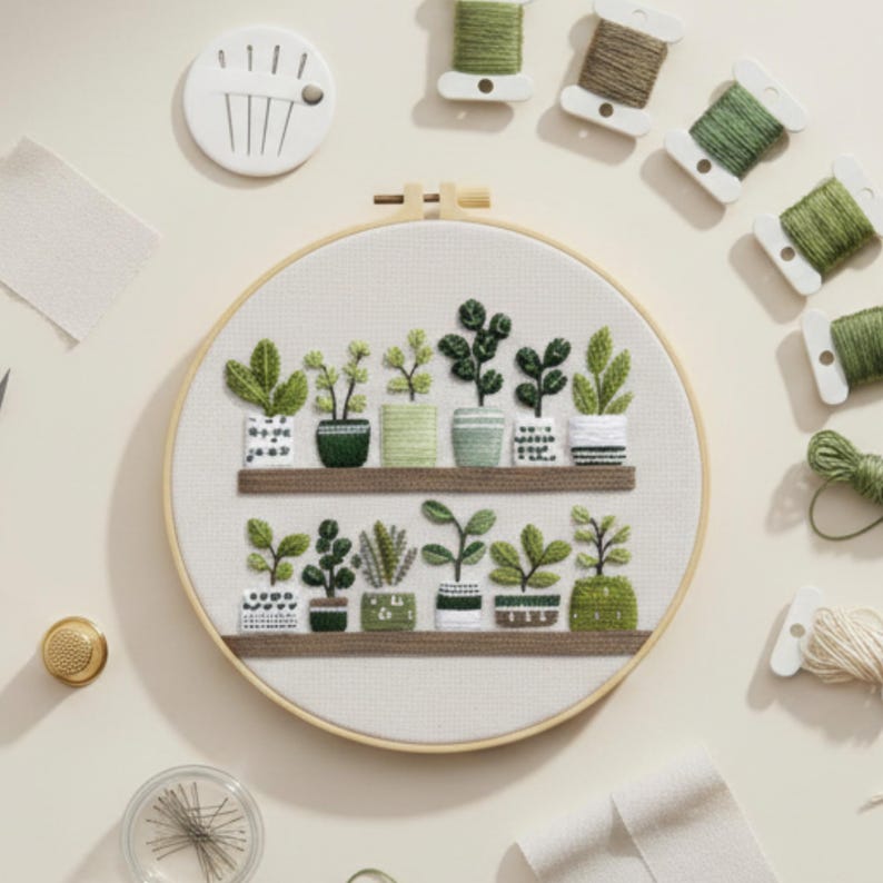 Beginner Potted Plant Embroidery Kit, Botanical Needlepoint Hoop Art ...