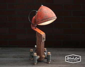 Tractor Light, Upcycled Lighting, Repurposed, Rustic Industrial, Pipe Lamp, Handmade, Man Cave, Designer Home Decor, Motorcycle Headlight