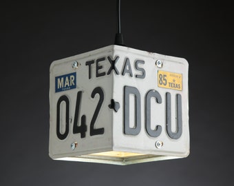 Texas License Plate Pendant Shade Square - Man Cave - Garage - Repurposed - Upcycle - Automotive Lamp - Transportation Light - Handmade