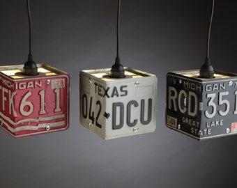 YOUR LICENSE PLATES Custom Made Pendant Shade, Bar Ideas, Garage Light, Repurposed, Upcycle, Automotive Lamp, Dad Gift,  Made to Order