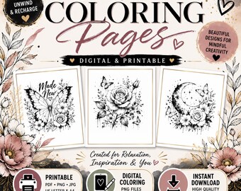 Color My Soul: Healing Butterfly Coloring Page Bundle | Adult Flower Coloring Sheet | Printable & Digital Download | Mindful Coloring Art