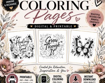 Color My Soul: Healing Butterfly Coloring Page Bundle | Adult Flower Coloring Sheet | Printable & Digital Download | Mindful Coloring Art