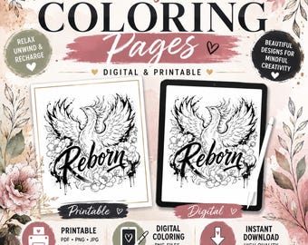 Color My Soul: Reborn Phoenix Coloring Page | Adult Flower Coloring Sheet | Printable & Digital Download | Mindful Coloring Art