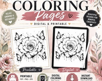 Color My Soul: Rose Butterfly Coloring Page | Adult Flower Coloring Sheet | Printable & Digital Download | Mindful Coloring Art